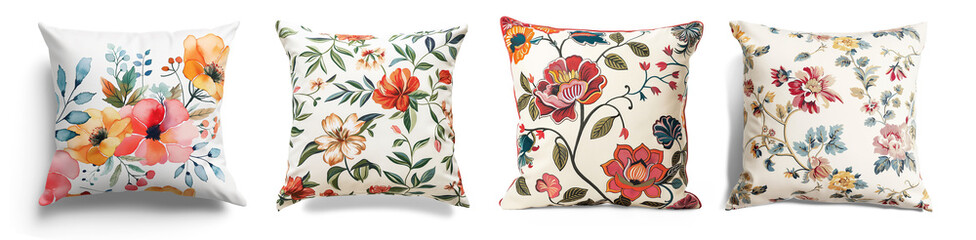 throw pillow set of 4 collection set, png with transparent background, no background collection set,