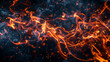 Fiery tendrils dance and intertwine, casting vibrant sparks against a smoky black backdrop.