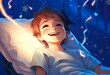 illustration of a smiling child in a hospital bed for the holidays