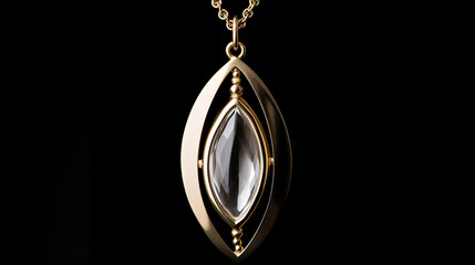 a minimalist and futuristic necklace with a quartz crystal pendant in the shape of an egg or seed сreated with Generative Ai