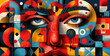 © OHMAl2T - Abstract primary colored shapes coalesce into a graphic image of a human face staring into the camera