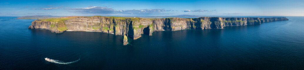 Wall Mural - Aerial panorama with the Cliffs of Moher in County Clare, Ireland.