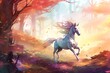 Illustrate a mystical unicorn galloping