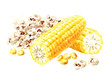 Popcorn and fresh corn comb.  Hand drawn watercolor illustration isolated on white background