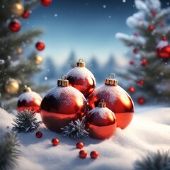 Poster - christmas background with balls and snow christmas snow