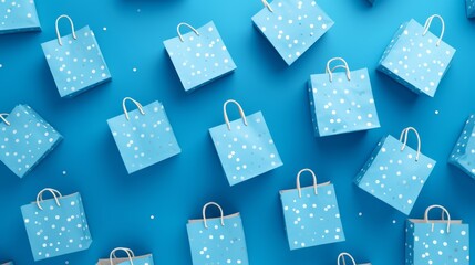 Poster - pattern of paper bags on blue holiday sale concept