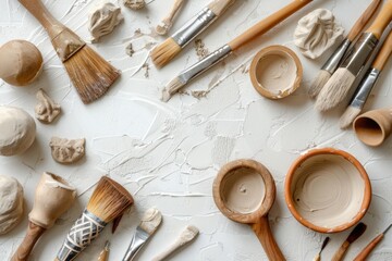 Wall Mural - A bunch of brushes sitting on top of a table. Ideal for art and craft projects