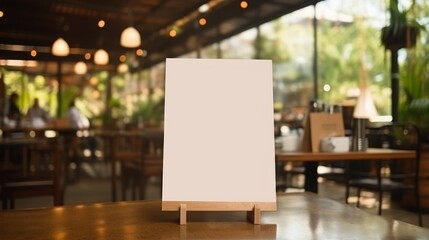 Canvas Print - Stand display mockup menu frame tent card blurred background design key visual layout in cafe space for text promotion to business advertising