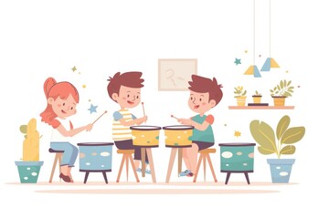 Wall Mural - Group of children sitting around a table, suitable for educational and family themes