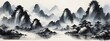 East Asian Ink and Water Landscape Illustration