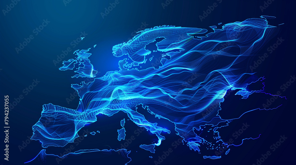 Digital map of Europe with dynamic lines and glowing nodes representing ...