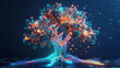 A digital tree with neon leaves and low poly branches, symbolizing the organic growth of networks