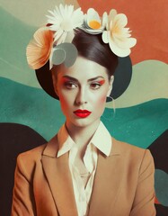  retro Trendy paper portrait collage composition wallpaper modern art