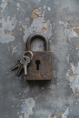 Wall Mural - a padlock with two keys attached. ideal for concepts of security and access control