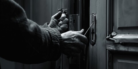 Wall Mural - A person using scissors to open a door. Can be used for DIY or home improvement concepts