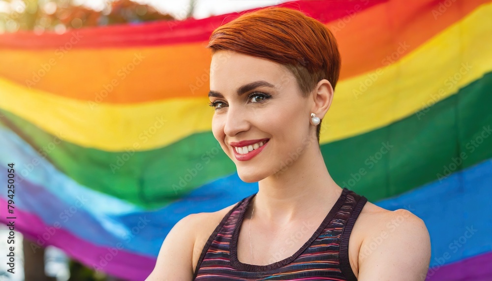 Strong and muscular lesbian, proud woman with a smile and crossed ...