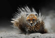 A cheetah emerging from the sand. Created with Ai