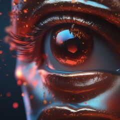 Poster - 3d rendering of a female human with eye in dark background