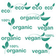 Vector eco, organic, vegan logos or signs. Set of vector illustrations. Eco friendly and Eco line icons