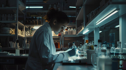 Wall Mural - Young scientist woman in laboratory