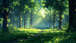 A serene and peaceful green forest, perfect for relaxation and enjoying nature.
