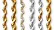 Luxury collection of twisted rope chains made of gold and silver on a white background