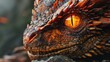   A dragon's eye in sharp focus, blurred background trees nearby
