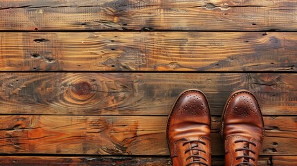   Two pairs of brown shoes on a wooden floor