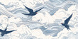 Art wallpaper with swallows in the sky in line style 