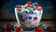 Yogurt with a mixture of berries, strawberries and muesli. Generative AI,