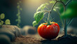 Tomatoes on a branch in a greenhouse. Generative AI,
