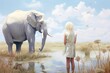 Albino child gazing in wonder at the majestic wildlife of the African savanna, their innocent curiosity a reflection of the boundless beauty of the natural world