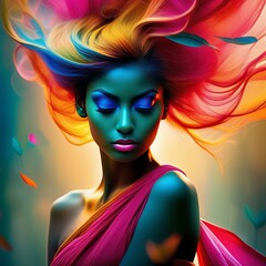 Poster - portrait of beautiful young african woman with colorful hairstyle.