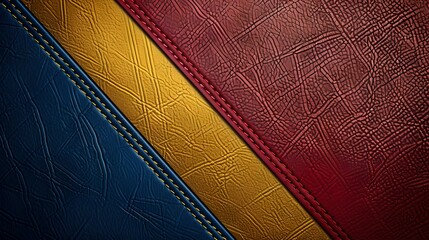 Canvas Print - Colorful stitched leather textures in red, blue, and yellow. Ideal for background use in various designs. Vivid hues and detailed patterns. AI