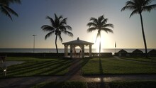 View Of Wedding Bandstand And Sea At Sunrise Near Puerto Morelos, Caribbean Coast, Yucatan Peninsula, Mexico, North America