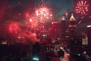 Wall Mural - Fireworks over a city skyline