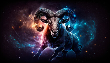 Wall Mural - Aries zodiac sign on space background. Generative AI,