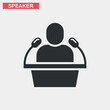 Speaker vector icon isolated on white background. Orator speaking from tribune illustration.