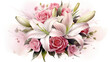 An elegantfloral design for Mother's Day: a bouquet of roses and lilies, with ample white space for heartfelt messages. 