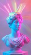 Neon lighted classical bust statue with a crown