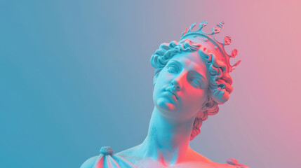 Wall Mural - Sculpture of a classical figure with crown in dual-tone lighting