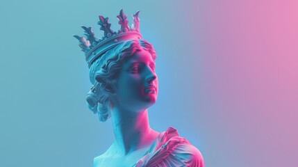 Wall Mural - Colorful lighting on classical statue with crown