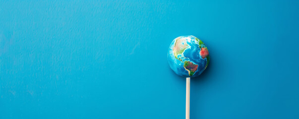 Earth globe lollipop on a blue background