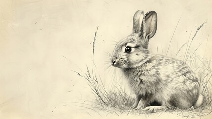 Wall Mural - Wall sticker of a rabbit sketched in great detail on a white background.