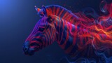 Fototapeta Konie - A zebra head with bright splashes of color on a dark blue background.