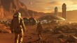 Martian colony life with astronauts and habitat domes