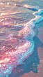 Close-up of pink and blue sparkly water waves at sunset