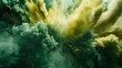 Explosive clouds of green and yellow dust with sparkling particles