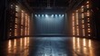 illuminated stage on dark floor glowing lights along perimeter dramatic theater or performance space