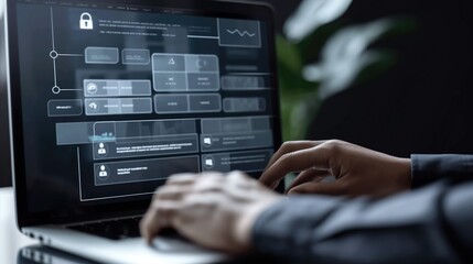 Business developer using Kanban board framework on laptop computer. Agile software development lean project management tool, project management, business development concept